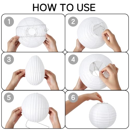 White Paper Lanterns Set of 10 - 4, 6, 8, 10, 12 Inch Hanging Decorations