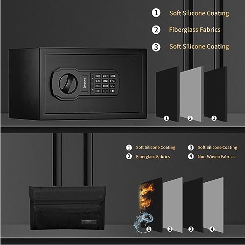 Fire Resistant Safe Box with Fireproof Waterproof Bag and Sensor Light,0.23 Cubic Feet Money Safe with Emergency External Power Supply,Electronic Digital Security Safe
