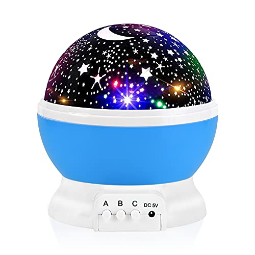 RICTLY Blue Night Light for Kids Star Projector 360° Rotation 4 LED Light Colors