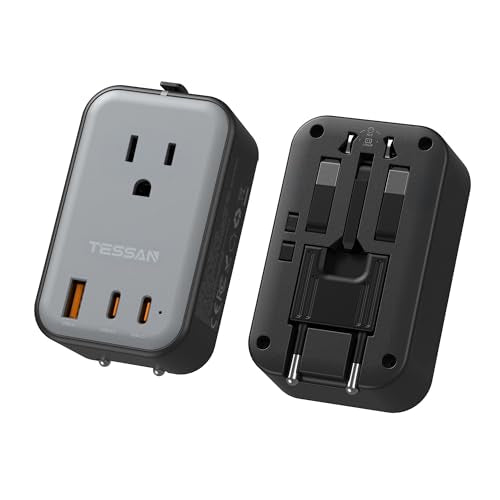 TESSAN Travel Adapter 009 Black Silver, 20W USB C & A Power Charger