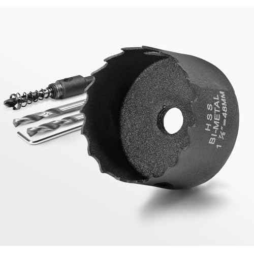 1-7/8 Inch Hole Saw with 9.1mm Triangle Shank Arbor, JTemgle Bi-Metal Hole Saw Heavy Duty Hole Cutting Tool for Cornhole Boards, Recessed Lights, Wood, Plastic, Drywall & Soft Metal