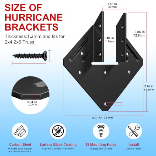 JimXiaLai Black Steel Hurricane Ties for Rafters - 30 Pack, 1.2mm Heavy-Duty