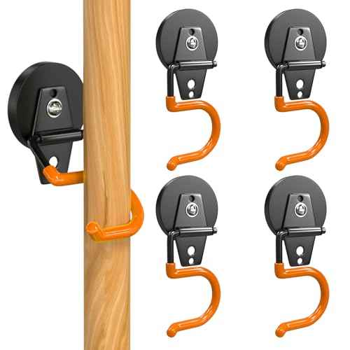 3-H Magnetic Mop Broom Holder and Mop Organizer 4 Pack, Heavy Duty Strong Utility Magnetic Tools Holde, Anti-Slip Strong Metal Garden Tool Rack for Garage, Laundry, Garden (Orange)