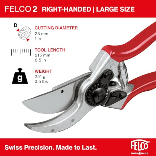 FELCO F2 Large Right-Hand Swiss Pruning Shears – 9.25” Garden Clippers, Replaceable Blade