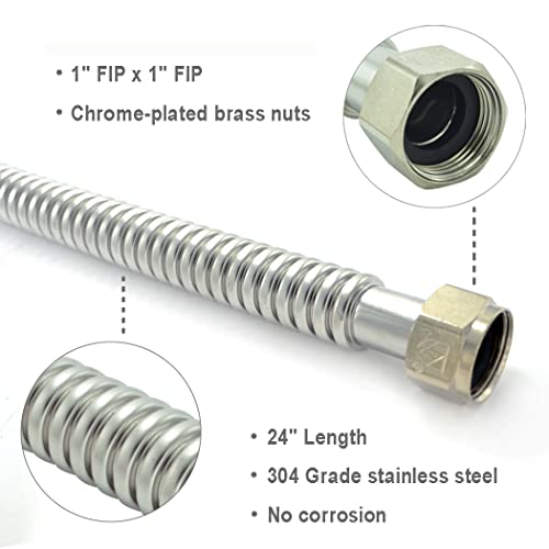 TTFLEX 24" Water Softener Connector 1" x FIP Hose, 0.92" ID, 2Pack