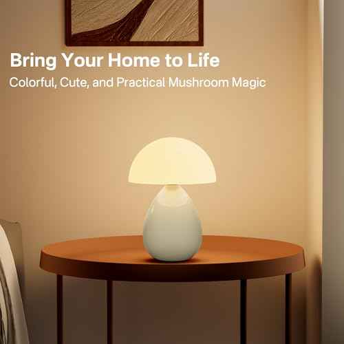 Mushroom Lamp Table Lamp for Bedroom,Desk Lamp Bedside Small Lamps for Living Room Night Stands,Table Lamps Cute Modern Mid Century Lamps,Unique Ice Crackle Ceramic Living Room Decor(Cream)