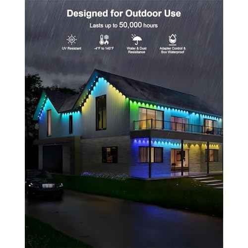 Permanent Outdoor Lights Pro,50ft with 30 LED RGB IC Smart Eave Light for Outdoor Decorations,IP67 Waterproof with Remote/App Control,DIY LED Scenes Modes for House Roof Decor, Black