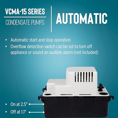 Little Giant VCMA-15ULST Condensate Pump with Overflow Switch & 20ft Tubing, 115V, 65 GPH