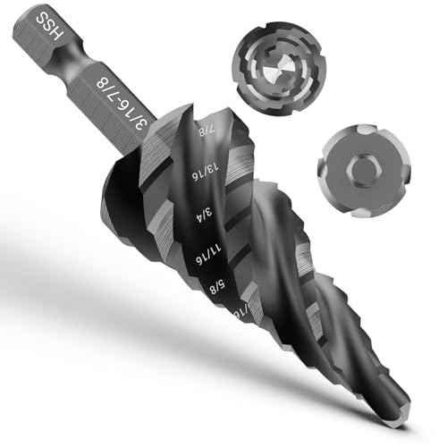 Four Spiral Flute Step Drill Bit, HSS Step Drill Bits (3/16"-7/8") Unibit Step Drill Bit, 1/4" Shank Step Bits for Aluminum, Wood, Plastic, Metal