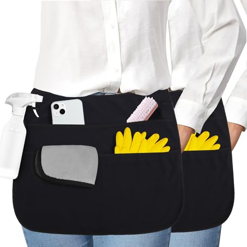 2 Pcs Delantales Para Limpieza, 5 Pocket Waterproof Cleaning Apron for Limpieza Housekeeping with 4 Pcs Sponge