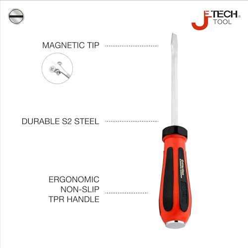Jetech Striking Cap Go-Through Slotted Screwdriver, S2 Steel Flathead with Magnetic Tip, Ergonomic Soft Grip TPR Handle, 0.24 x 4.92 inches