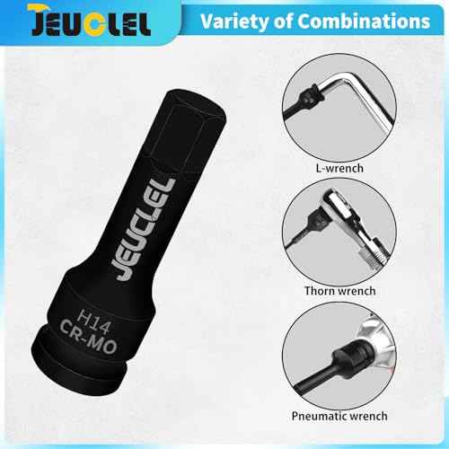 14mm Hex Impact Bit Socket, H14 1/2-Inch Impact Drive Allen Socket, Cr-Mo Steel Lengthen Hex Screwdriver Adapter for Electric Ratchet Wrenches Fastening Screws