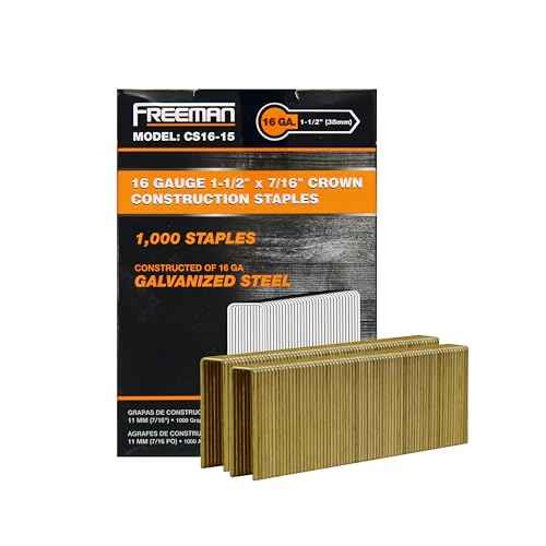 Freeman 16-Gauge 1-1/2" Glue Collated Construction Staples with 7/16" Crown ? 1,000 Count ? Galvanized Heavy-Duty 16 GA Staples for Siding, Roofing & Sheathing ? CS16-15