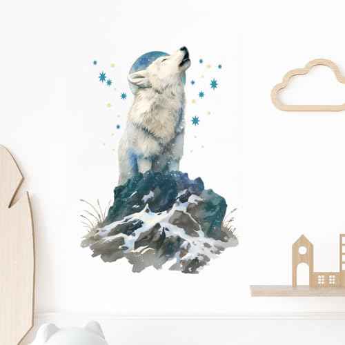 Howling White Wolf Wall Decals Removable Watercolor Animal Vinyl Stickers for Nursery Living Room and Bedroom Decor Peel and Stick Wall Art
