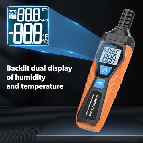 Instrodots TH10 Temperature Humidity Meter Orange – High-Precision Dual Display with Dew Point & Wet Bulb