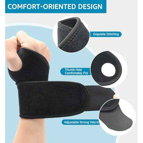 HiRui 2 Pack Wrist Brace Wrist Wraps for Carpal Tunnel Arthritis Tendonitis Sprains Pain Relief, Wrist Compression Straps for Workout Sports, Day & Night Support Adjustable Fits All (Black)