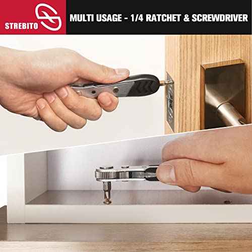 STREBITO Mini Ratchet Set 12-Piece 1/4 Right Angle Screwdriver Set - Small Ratcheting Wrench 90 Degree Offset High Torque Low Profile for Tight Spaces