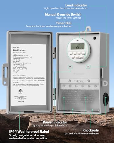 DEWENWILS Gray Digital Pool Pump Timer 2HP 40A 120-277VAC 7-Day Programmable Switch