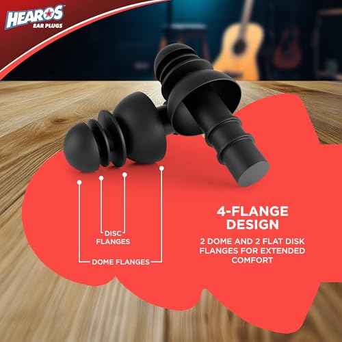 Hearos Earplugs Rock 'n Roll Series with Free Case, 1-Pair, NRR 27, TPE, Reusable, Black (309)