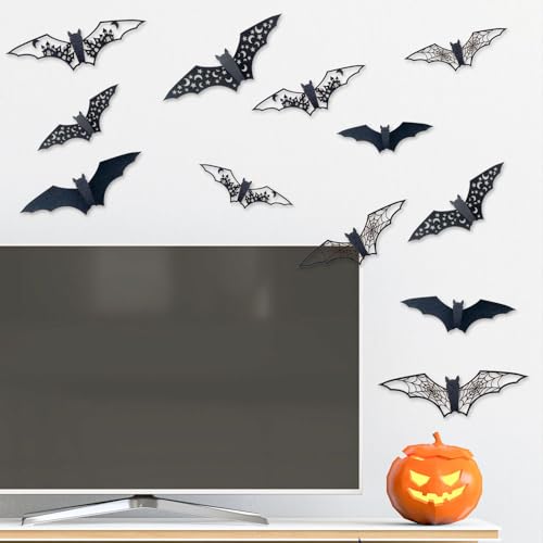 KTAABTR 36PCS Black Halloween Bat Wall Stickers - Large Decor for Walls & Parties
