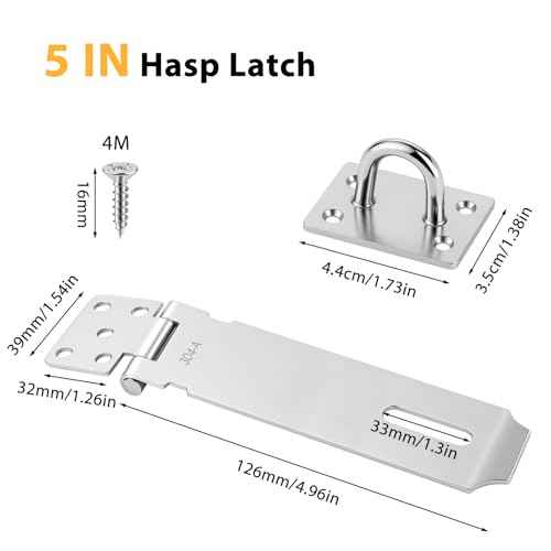 2 Pcs Door Locks Hasp Latch, 5 Inch Stainless Steel Safety Packlock Clasp, Extra Thick Hinge Lock with Screws, Brushed Finish, for Gate, Cabinet, Closet, Shed (5 INCH)