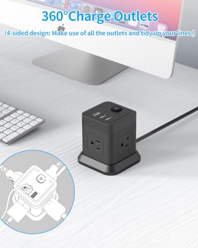 FDTEK Power Strip with USB-C, 4 Outlets & 3 USB Ports, 5FT Extension Cord, Black - Model Variation: 5FT USB-C