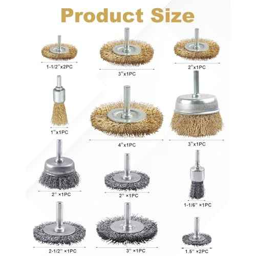 14 Pcs Wire Wheel Brushes with 1/4'' Shank, Carbon Steel Bristles Drill Wire Brush Attachment, for Cleaning Rust, Paint, Abrasive
