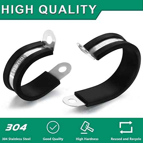 30pcs 3/8 Inch Stainless Steel Cable Clamps,Rubber Coated Cushioned Insulated Cable Clamp,Automotive Cable Wire Clamps,Pipe Clamps,Metal Clamp for Tube,Lines,Wire Cord Installation(Black,10mm)