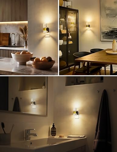 L LOHAS LED Night Light with Gold Ring, Dimmable Wall Plug-In, 3000K, 2 Pack