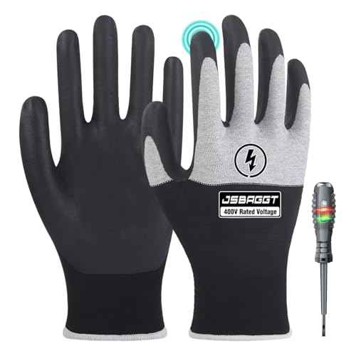 Electrician Gloves Voltage Resistance Electrician High Voltage Gloves Insulation Work Gloves Flame Retardant & Rubber Non-Slip Grip for Electrical Work (Black and White, 400V-1PC)