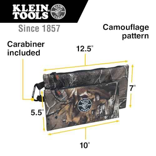 Klein Tools 55560 Zipper Bags, Camo Bags are 12.5 and 10-Inch, 1680d Ballistic Weave Camouflage 2-Piece