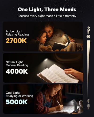 86lux Rechargeable Gray Clip-On LED Book Light with Brightness & Color Control