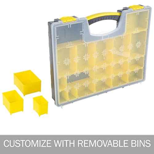 Storage Organizer Tool Box Set - Set of 4 Plastic Clear Top Parts, Craft, and Hardware Organizers with 3 Sized Compartments by Stalwart (Yellow/Black)
