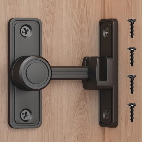 RETRIN Black Barn Door Lock with 90°/180° Swing Privacy Latch - Zinc Alloy, Adhesive/Screw Mount, Sliding Door Lock for Interior Bathroom Bedroom Closet Shed