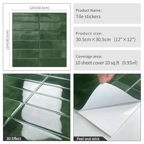 DEWOO Peel and Stick Backsplash Tiles for Kitchen Wall 10 Sheets Waterproof Easy Install