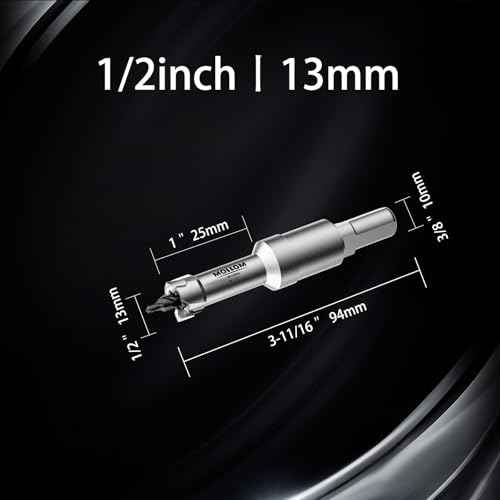 Mollom (1/2''|13mm) Heavy Duty Carbide Hole Saw with 2 Pilot Drill Bits, Hole Cutter cuts Stainless Steel, mild Steel, Iron, Copper, Brass, Plastic