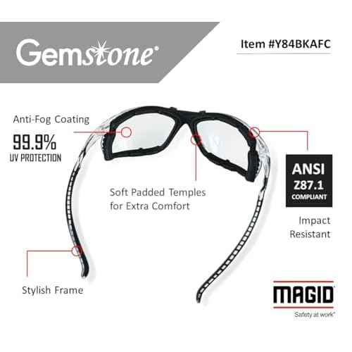 Magid Glove & Safety Gemstone Onyx Sporty Foam Lined Safety Glasses, 1 Pairs, (Y84)