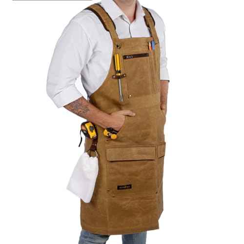 ecoZen Lifestyle Woodworking Apron for Men - Heavy Duty Waxed Canvas Carpenter Apron - For Workshop, Fully Adjustable S-XXXL