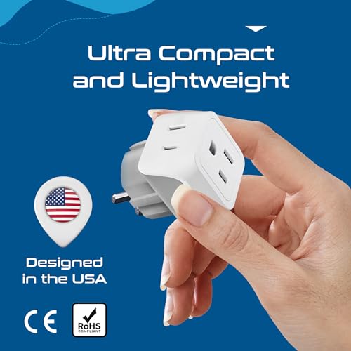 Ceptics White Denmark Travel Adapter Plug with Dual US Input - Compact & Safe (3 Pack)