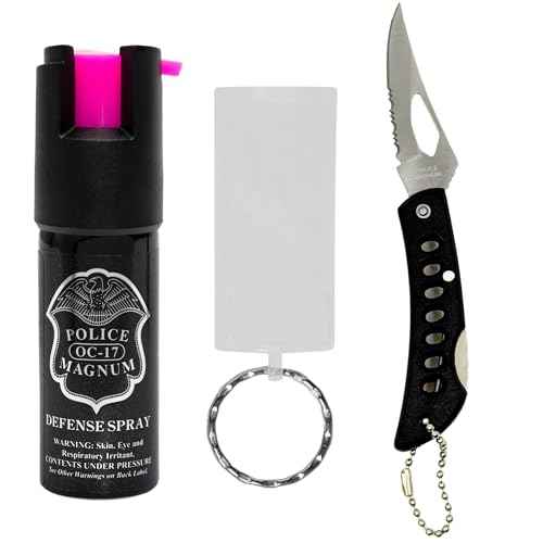 Police Magnum Mini Pepper Spray Self Defense Safety Tool- Tactical Strong Built-in Keyring Holder- Maximum Heat Strength OC- Made in The USA 1/2oz