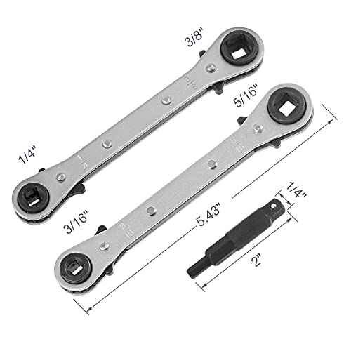 HVAC Service Wrench, Refrigeration Wrench With 2 Pcs HVAC Hexagon Bit Adapter, Premium AC Tools for HVAC, Refrigeration Equipment Repair (3/16¡±, 1/4¡±, 5/16¡±, 3/8¡±)