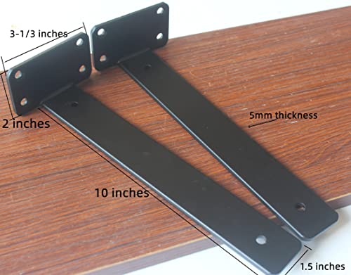 Black 12 Pack 10 Inch Hidden L Shelf Brackets - Rustic Industrial Steel Support
