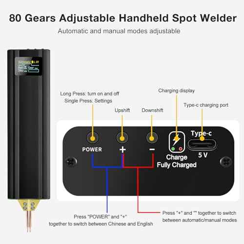 Handheld Spot Welder, Battery Spot Welder with Automatic and Manual Modes, 80 Gears Adjustable, Mini Portable Spot Welding Pen with 2pcs Welding Tips & Nickel Sheets for DIY Battery Pack Welding