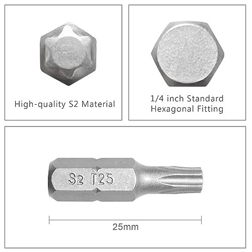 20-Piece T25 Torx Bit Set, Premium S2 Alloy Steel 1-inch Long Screwdriver Insert Bits Hex Shank with Quick Release Slot