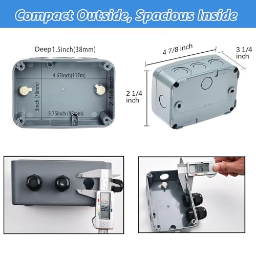 NineLeaf Grey Waterproof Outdoor Junction Box 125x86x62mm IP66 ABS Plastic