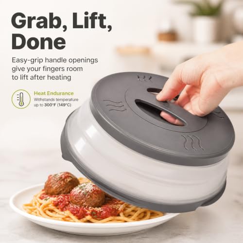 Hover Cover Magnetic 12-Inch Collapsible Microwave Splatter Cover - Gray, Full Size