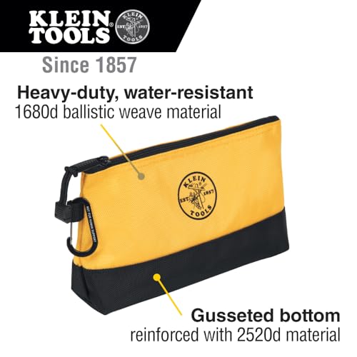 Klein Tools 55569 16.5-Inch Stand-Up Zipper Tool Bags Set with Carabiners, Reinforced Gusseted Bottom, Water-Resistant 1680d, 5-Pack