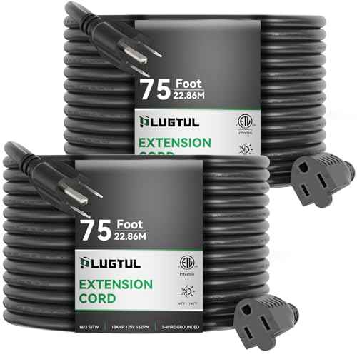 PLUGTUL 2-Pack Extension Cord 75FT, 16/3 Gauge Outdoor Extension Cord Waterproof, 13A 1625W SJTW, ETL Listed, Great for Garden and Home, Black