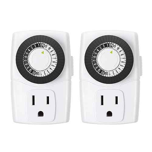 BN-LINK BND-60/U47 Indoor Mini 24-Hour Mechanical Outlet Timer, 3-Prong, 2-Pack