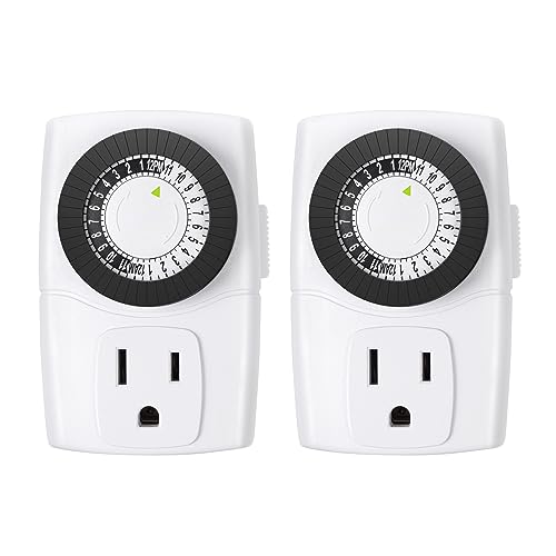 BN-LINK U47 Indoor Mini 24-Hour Mechanical Outlet Timer 3-Prong 2-Pack